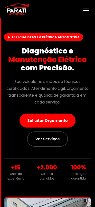 Site da Parati Auto Elétrica — versão mobile